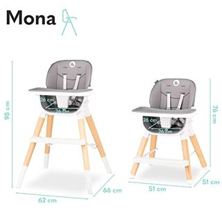 Lionelo Mona 4in1 Hochstuhl Baby Kinder Hochstuhl Reisestuhl volle Einstellung Konstruktion aus Buchenholz und PP-Kunststoff 5-Punkt-Gurt zwei Tabletts Fußstütze Schwarz-Grau