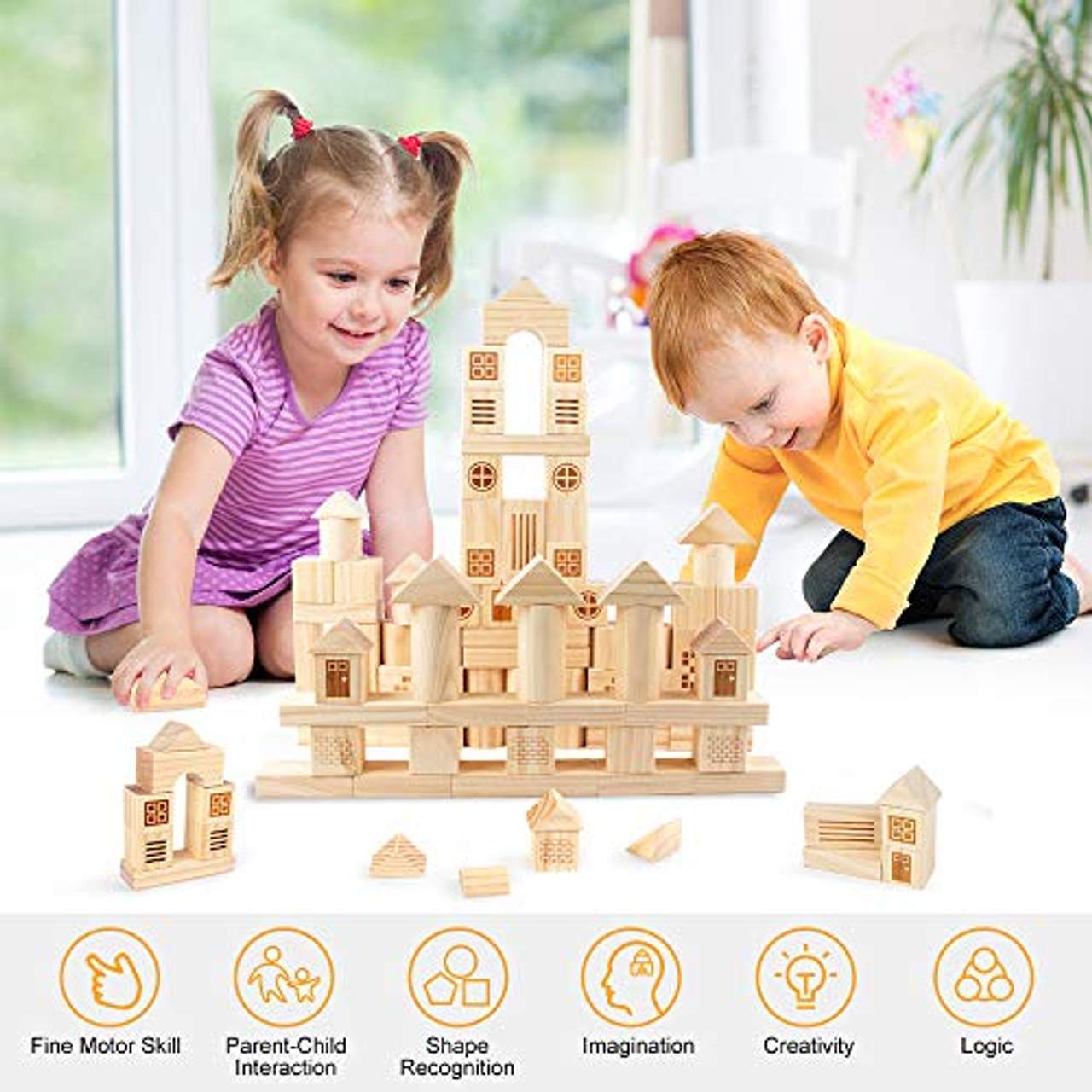 VATOS Holzbausteine Pädagogisches Montessori Spielzeug  