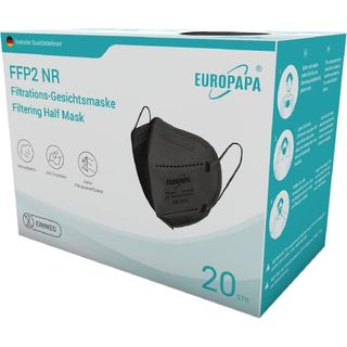 EUROPAPA 20x FFP2 Schwarz Maske 5-Lagen Mundschutzmaske CE Stelle zertifiziert