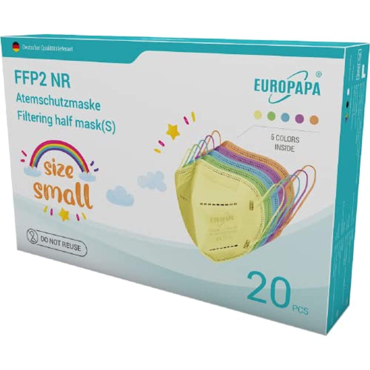 EUROPAPA 20x Bunte FFP2 Maske S in Kleiner Größe Mundschutz Masken Atemschutzmasken