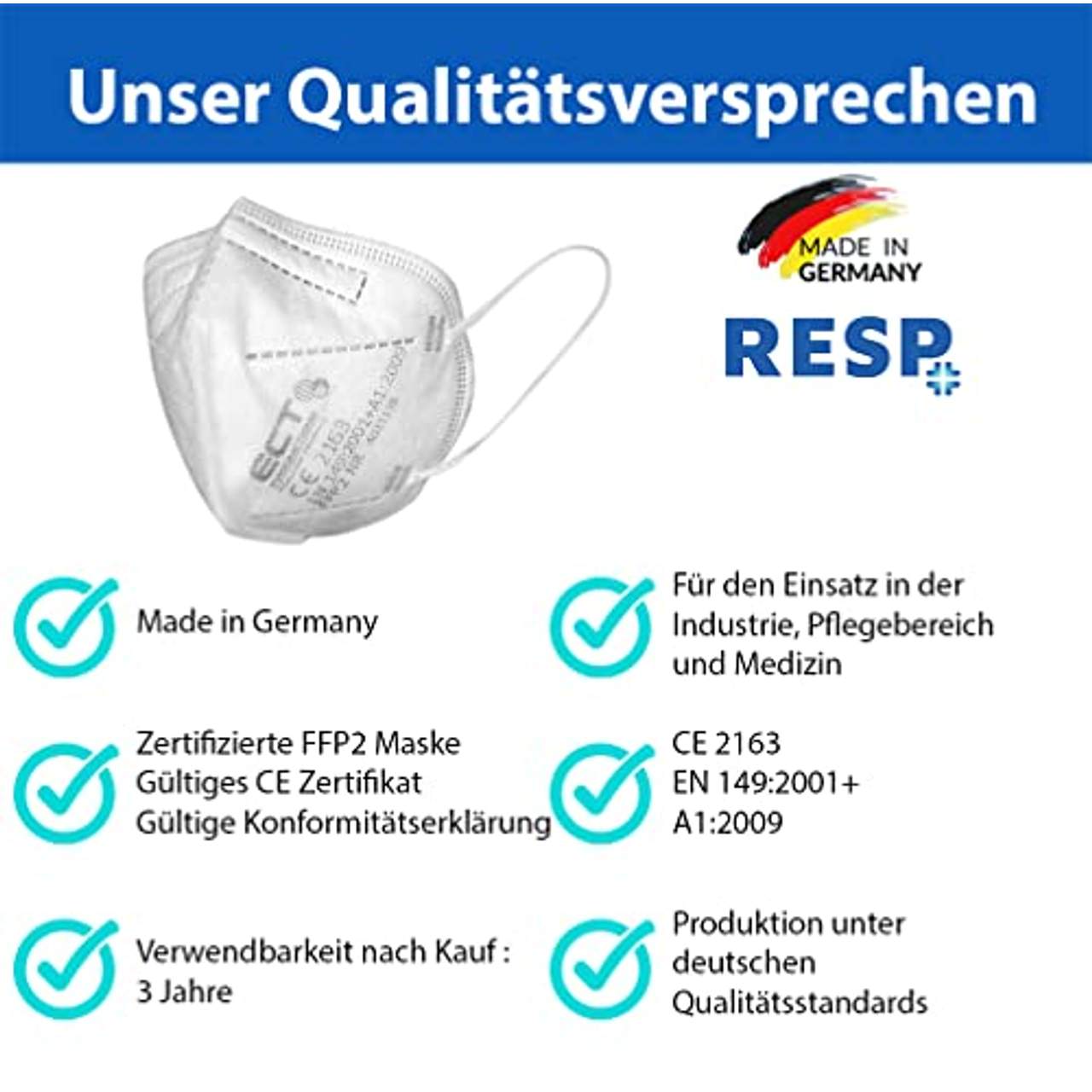 RESP ECT FFP2 Masken CE Zertifiziert aus Deutschland