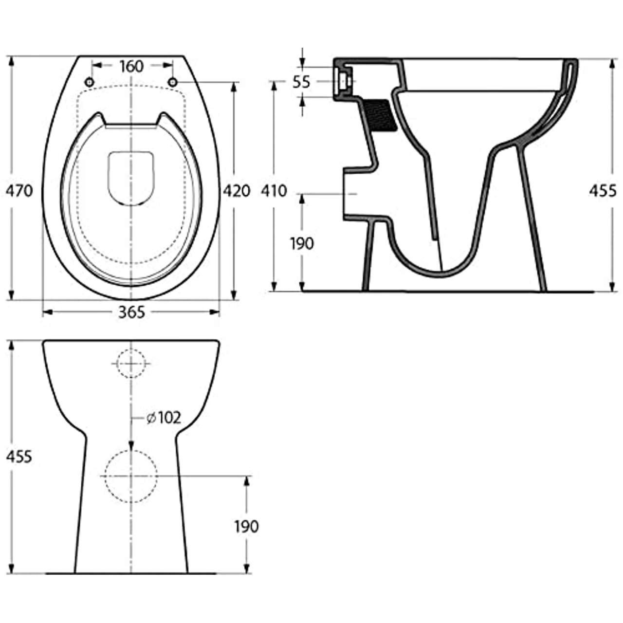 Stand Wc 6cm erhöht Spülrandlos Toilette Tiefspüler Deckel