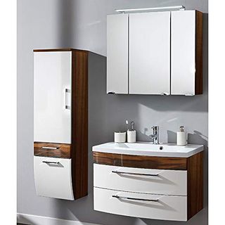 Badezimmermöbel Set Hochglanz Badmöbel Waschtisch LED Spiegelschrank