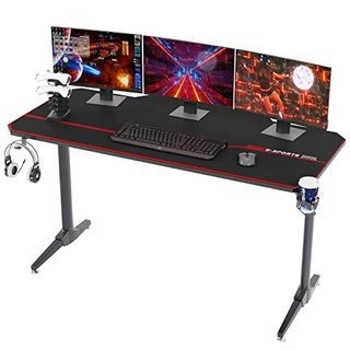 SogesHome Gaming Tisch Gaming Schreibtisch 140 x 60 cm Computertisch in T-Form