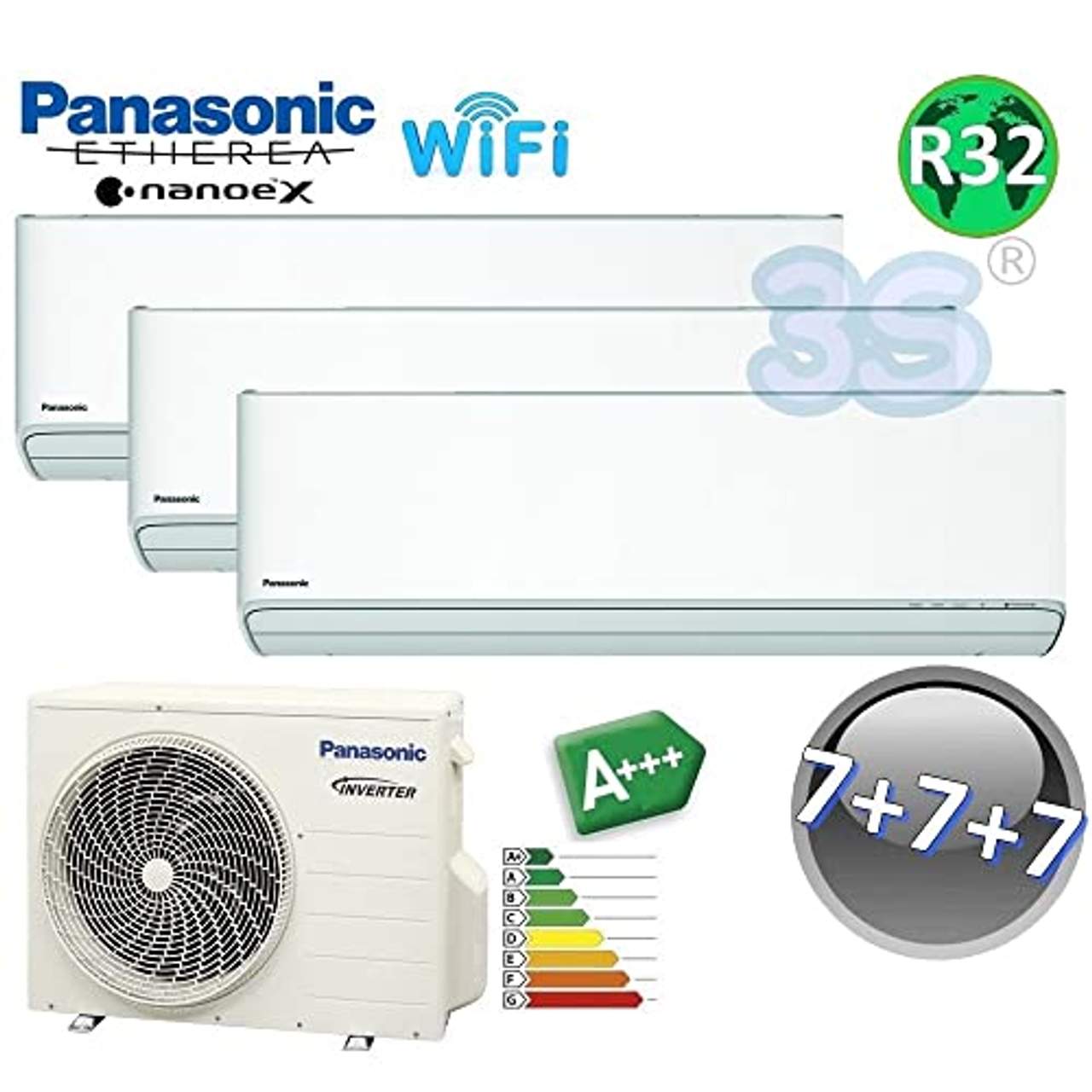 Trio Split klimagerät R32 WiFi Etherea Panasonic Klimaanlage 2+2+2