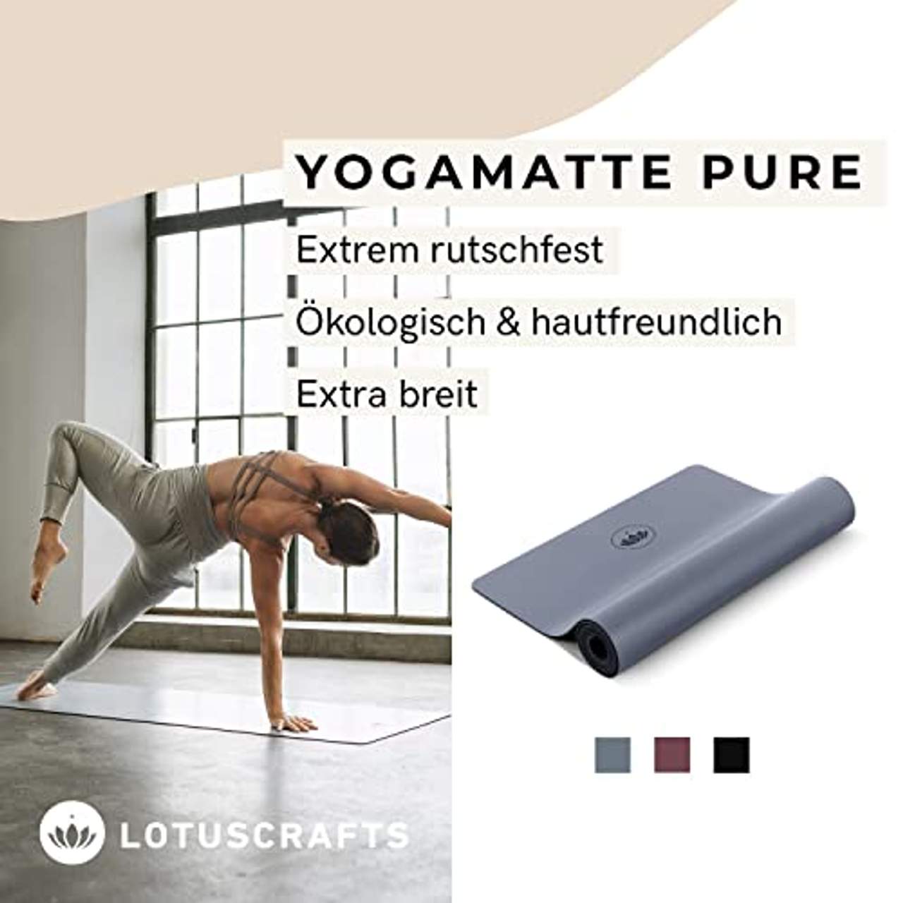Lotuscrafts Yogamatte Pure extrem rutschfeste PU-Oberfläche