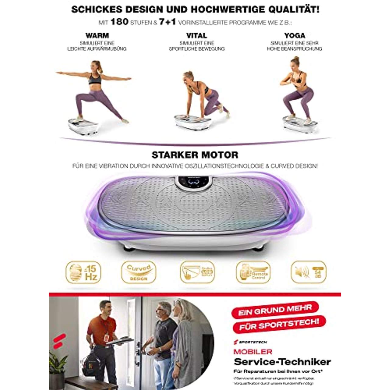 Sportstech Messe-Neuheit VP250 Vibrationsplatte im Edlen Curved Slim Design
