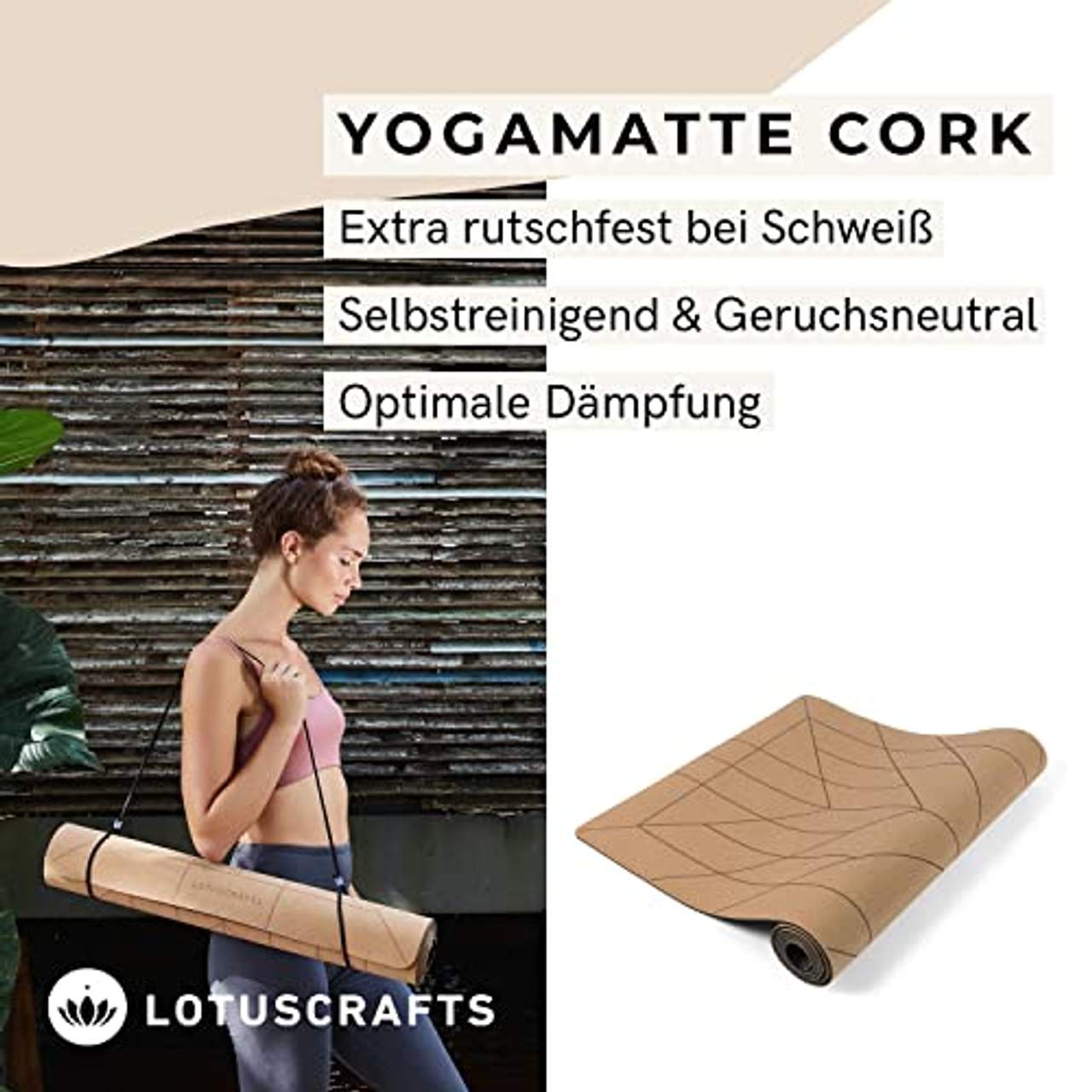 Lotuscrafts Yogamatte Cork rutschfeste Sweat Proof Oberfläche