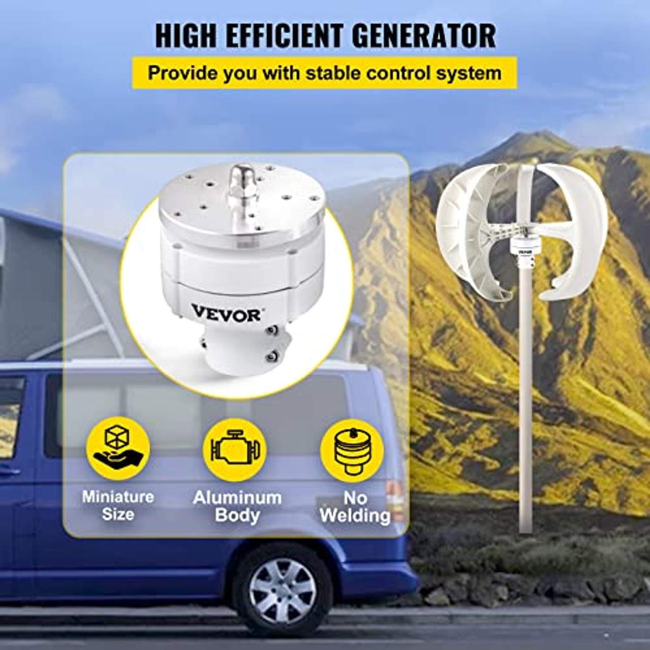 VEVOR Windgenerator 12V Laterne Windkraftanlage Generator 600 W