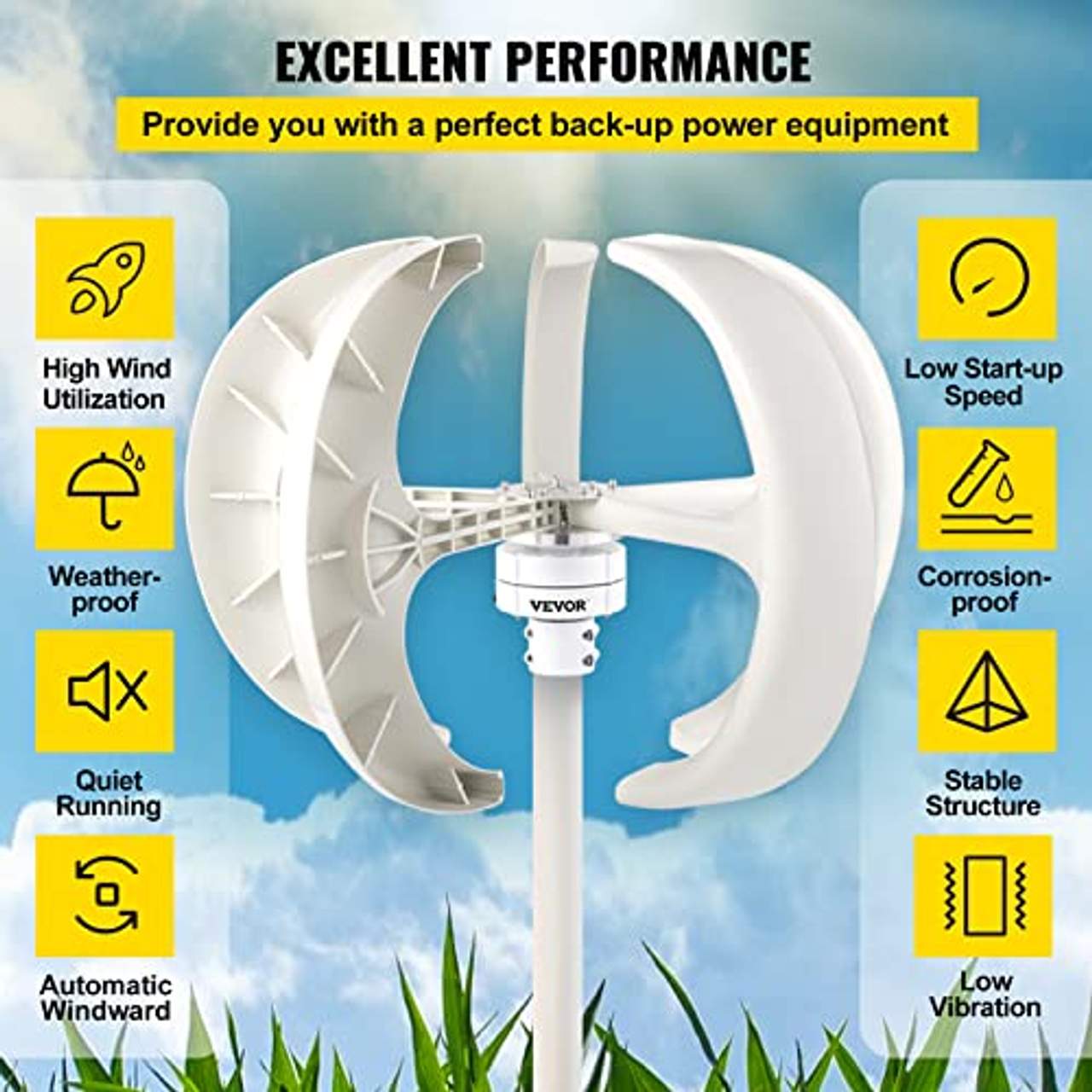 VEVOR Windgenerator 12V Laterne Windkraftanlage Generator 600 W