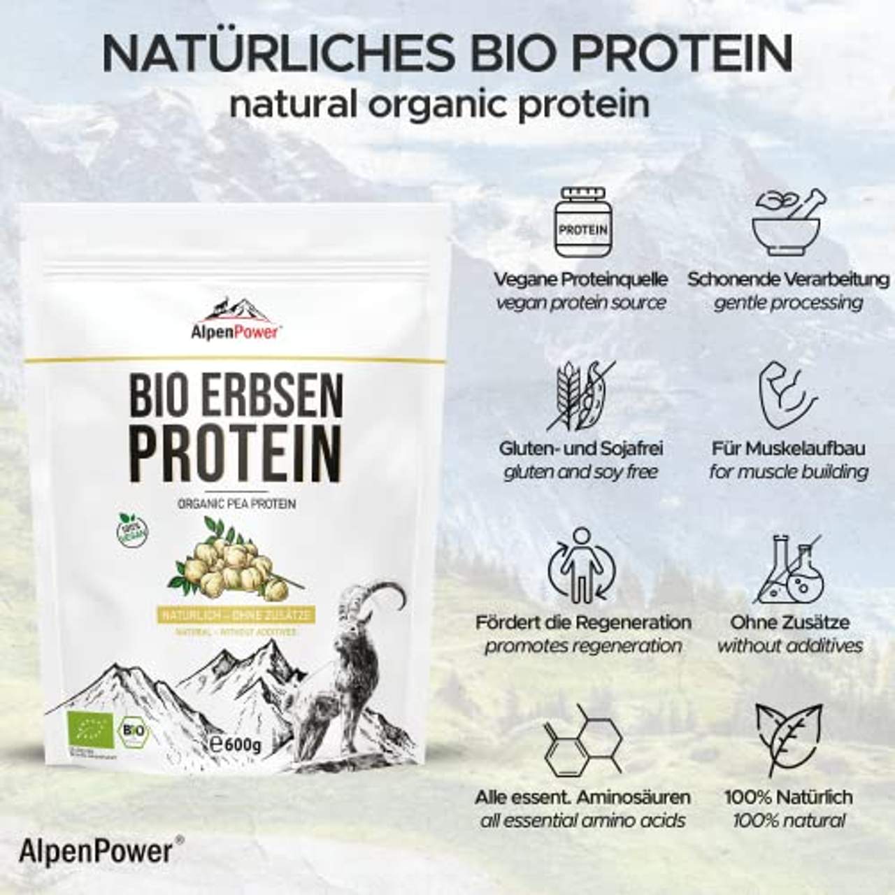 AlpenPower BIO Erbsenprotein Ohne Zusatzstoffe