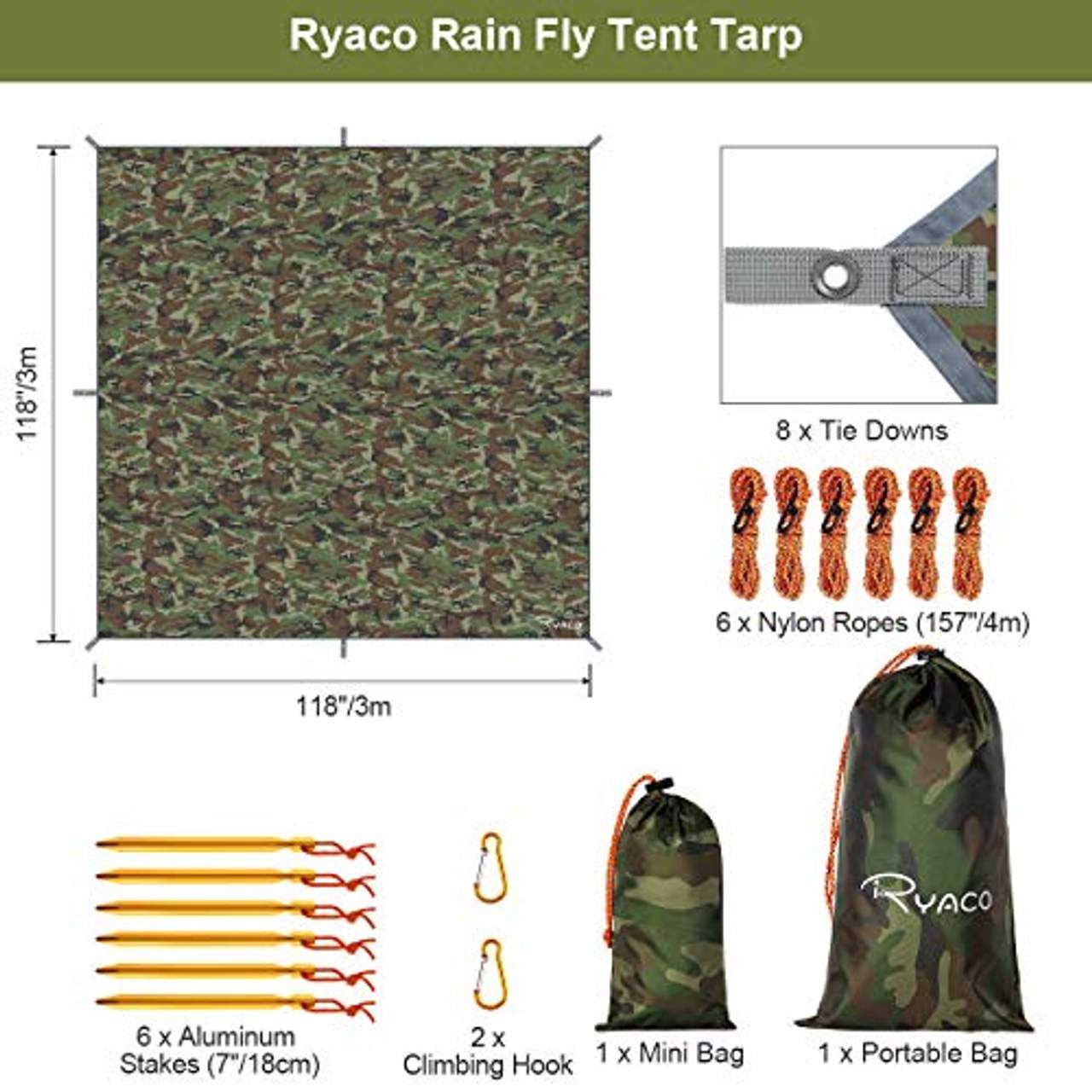 Ryaco Camping Zeltplane 3m x 3m Tarp