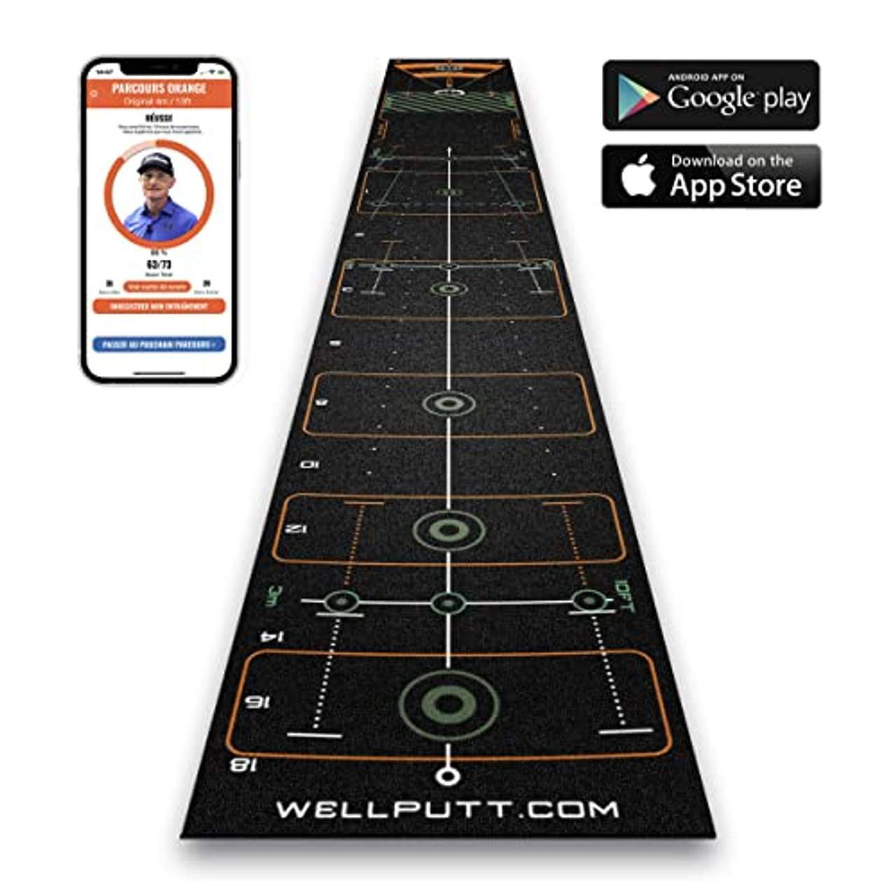 Wellputt Golf Putting Mat 4M, mit Trainingsapp für iOS & Android