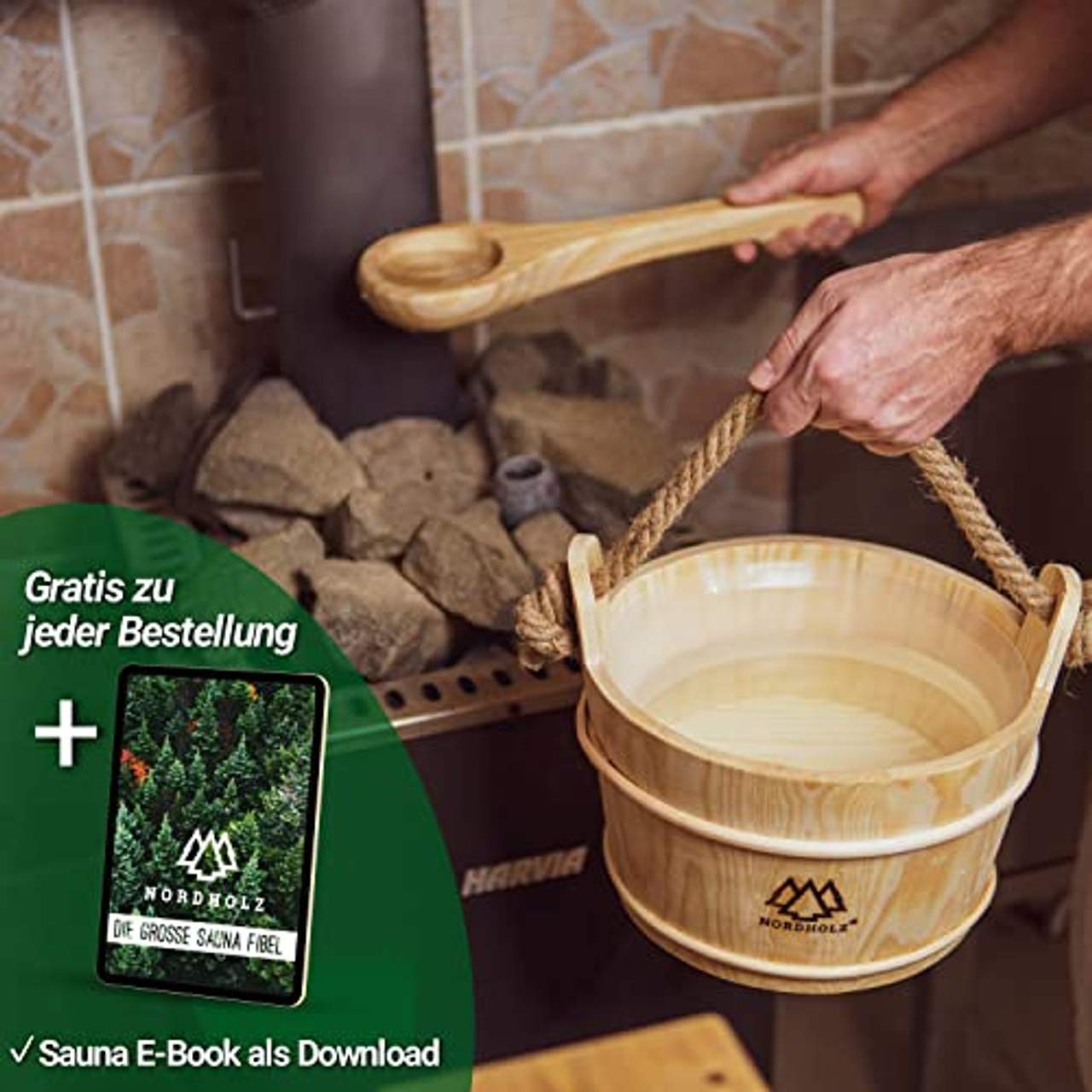 Nordholz Sauna Eimer mit Kelle aus 100% nordischer Fichte