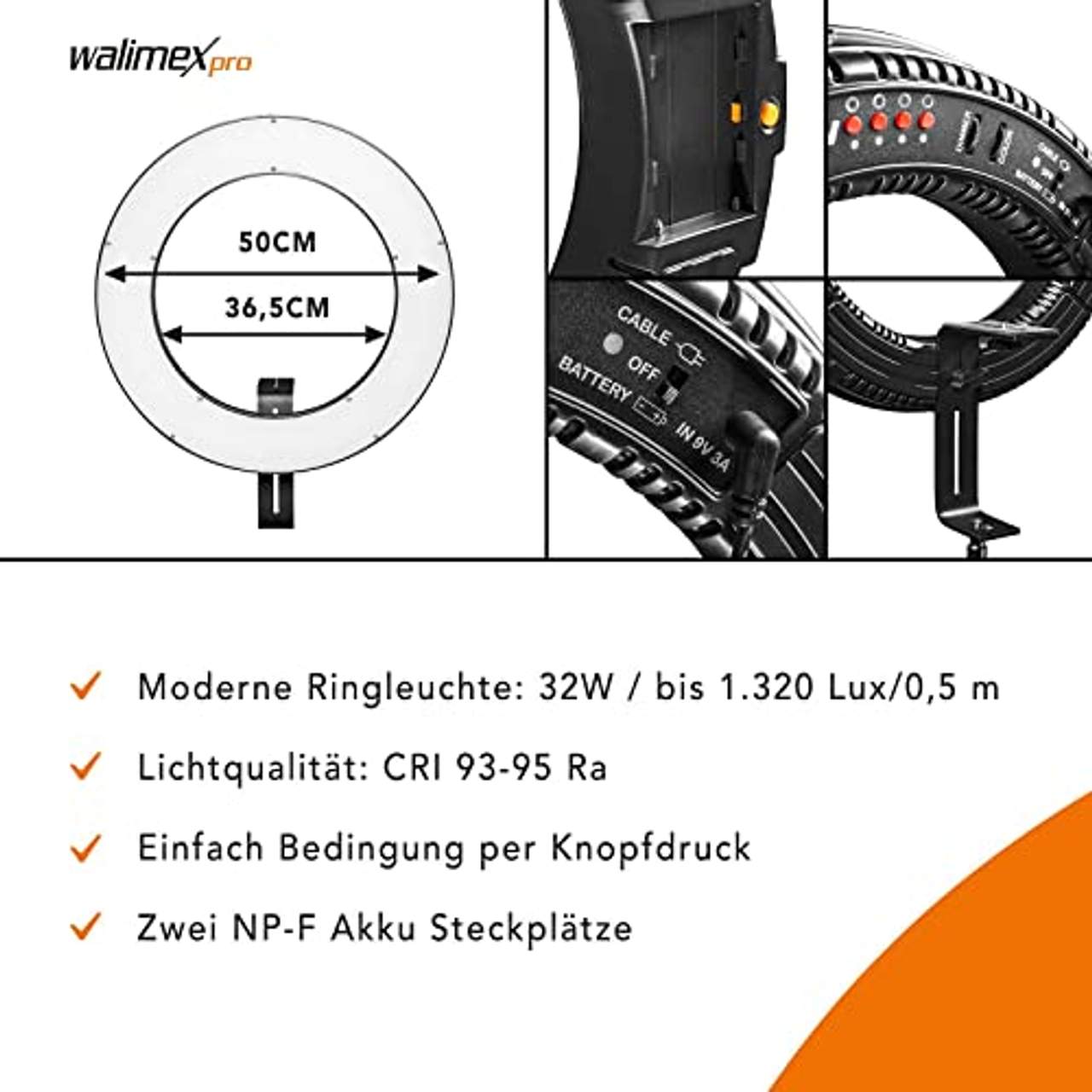 Walimex pro dimmbares LED Ringlicht 32W I Ringleuchte