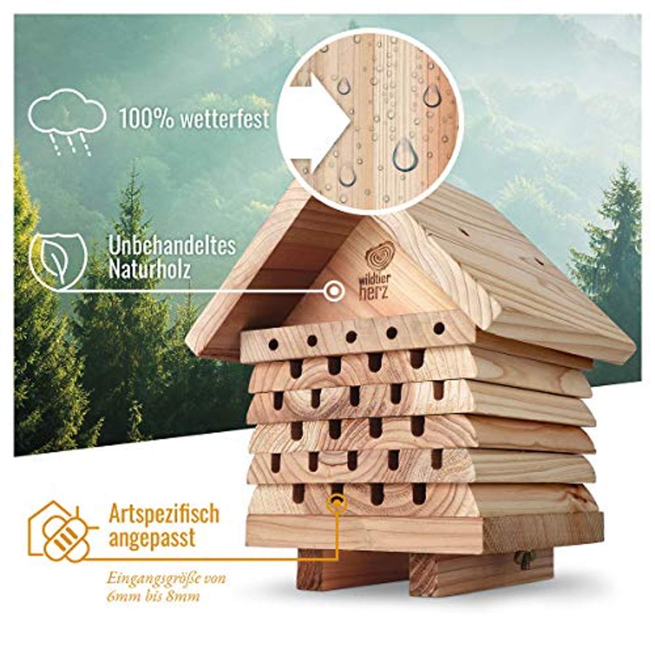 wildtier herz I Bienenhotel schwere Ausführung aus verschraubtem Massiv-Holz