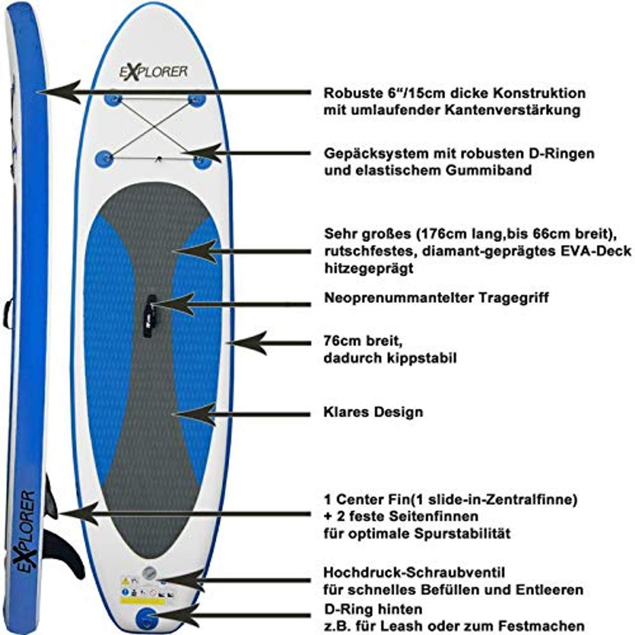 EXPLORER SUP Board Stand Up Paddle Surfboard aufblasbar Paddel Isup