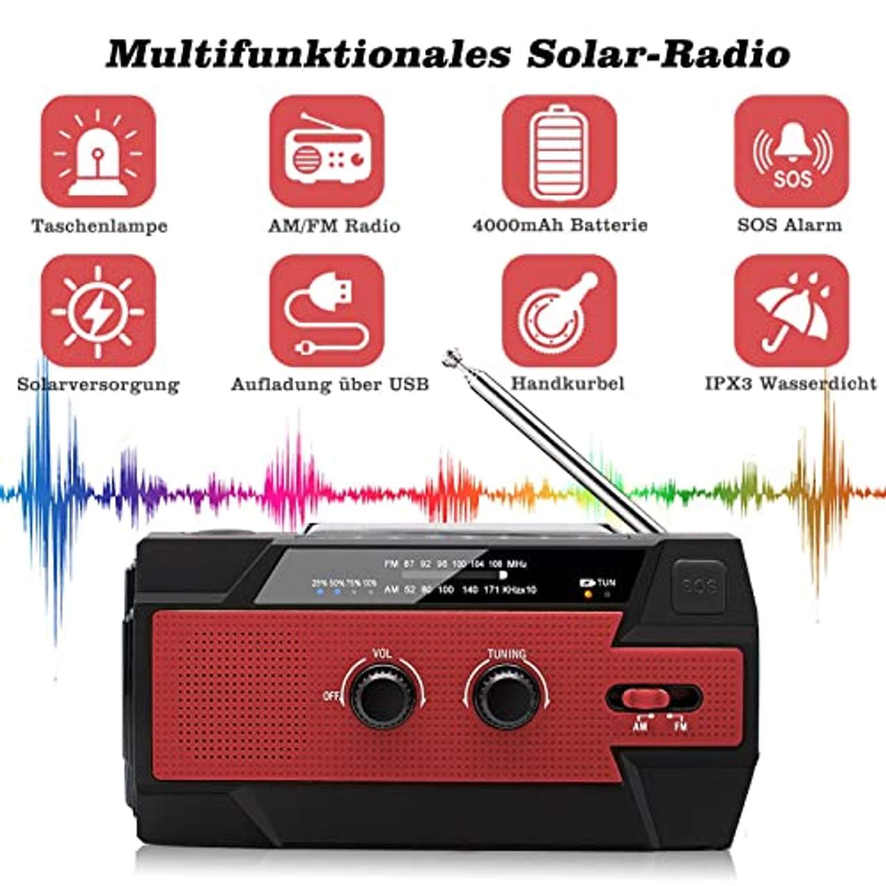 Nigecue Solar Radio Tragbar Kurbelradio Dynamo Radio
