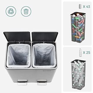 SONGMICS Mülleimer Mülltrennsystem mit 2 Inneneimern aus Kunststoff