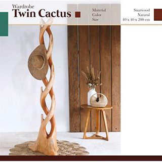 LioLiving Garderobenständer Double Cactus aus massivem Suar-Holz
