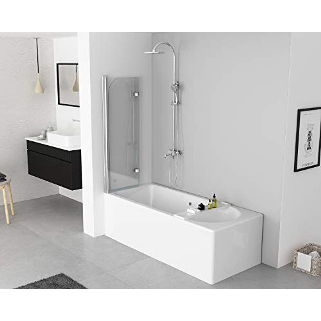 IMPTS 100x140cm Duschwand für Badewanne 2 TLG