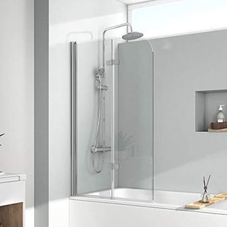 EMKE 110x140cm Duschtrennwand für Badewanne Faltwand Duschabtrennung Badewannenaufsatz