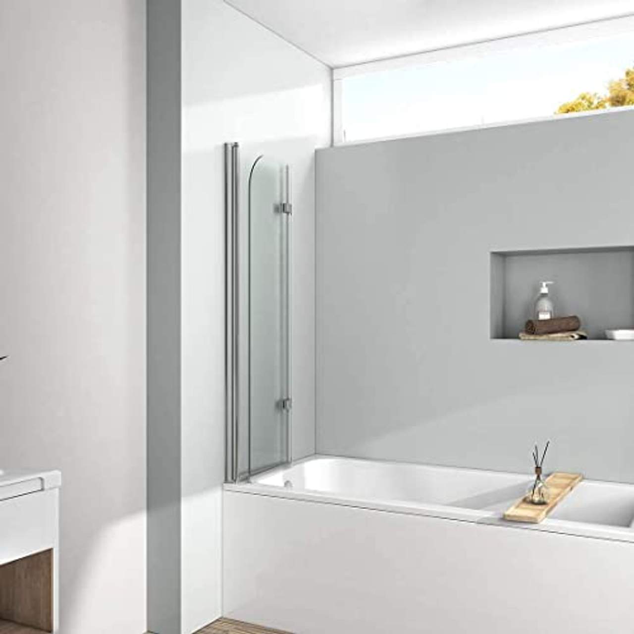 EMKE 110x140cm Duschtrennwand für Badewanne Faltwand Duschabtrennung Badewannenaufsatz