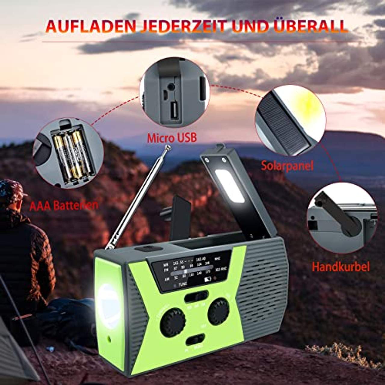 Vokida Tragbares Kurbelradio weltempfänger Survival Ausrüstung