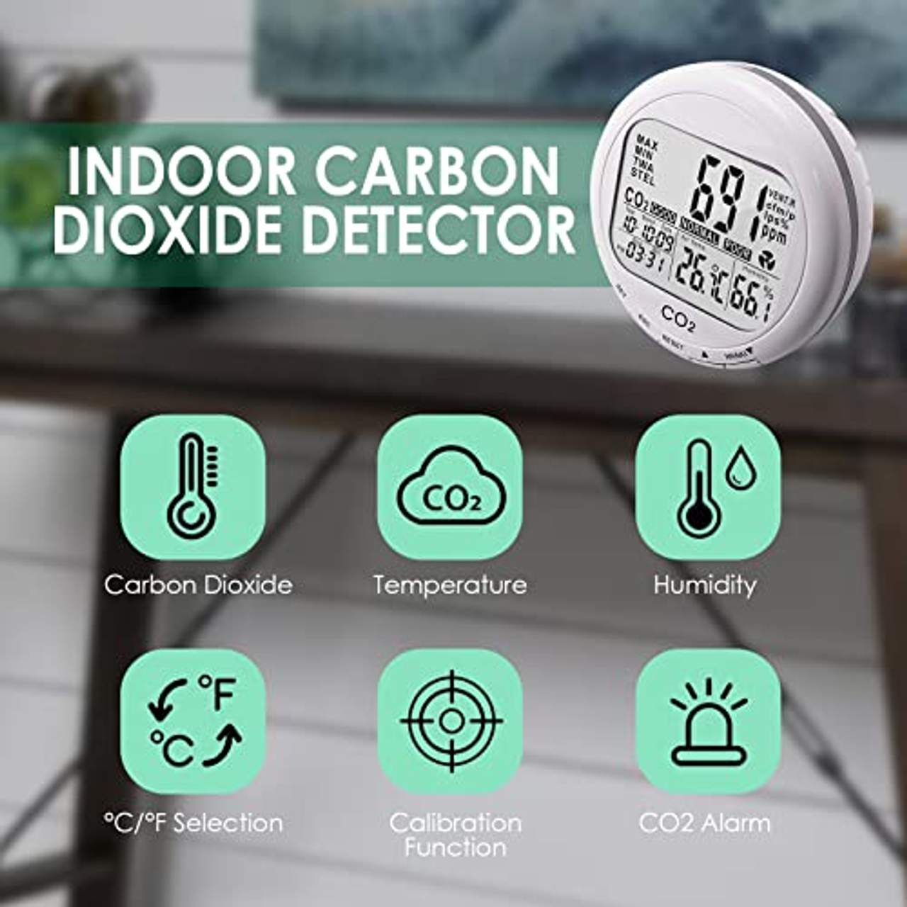 Kohlendioxid-Detektor Temperatur Feuchtigkeit CO2 RH Desktop