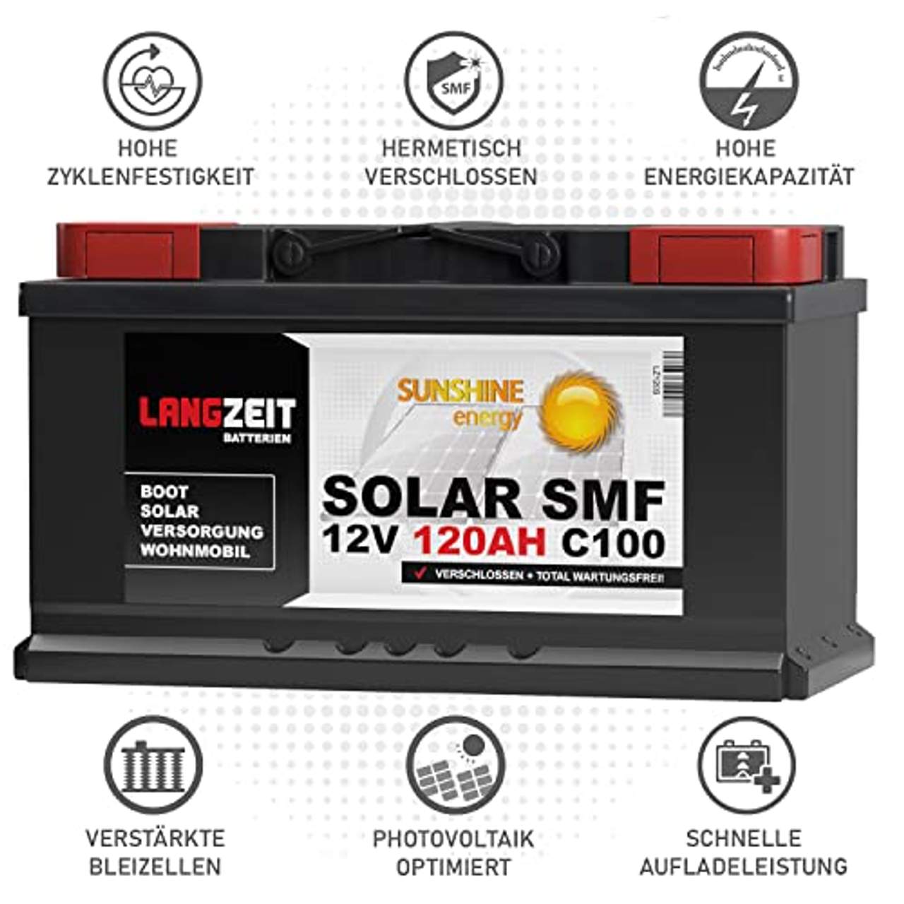 Solarbatterie 120Ah 12V Versorgungsbatterie Wohnmobil Batterie Boot