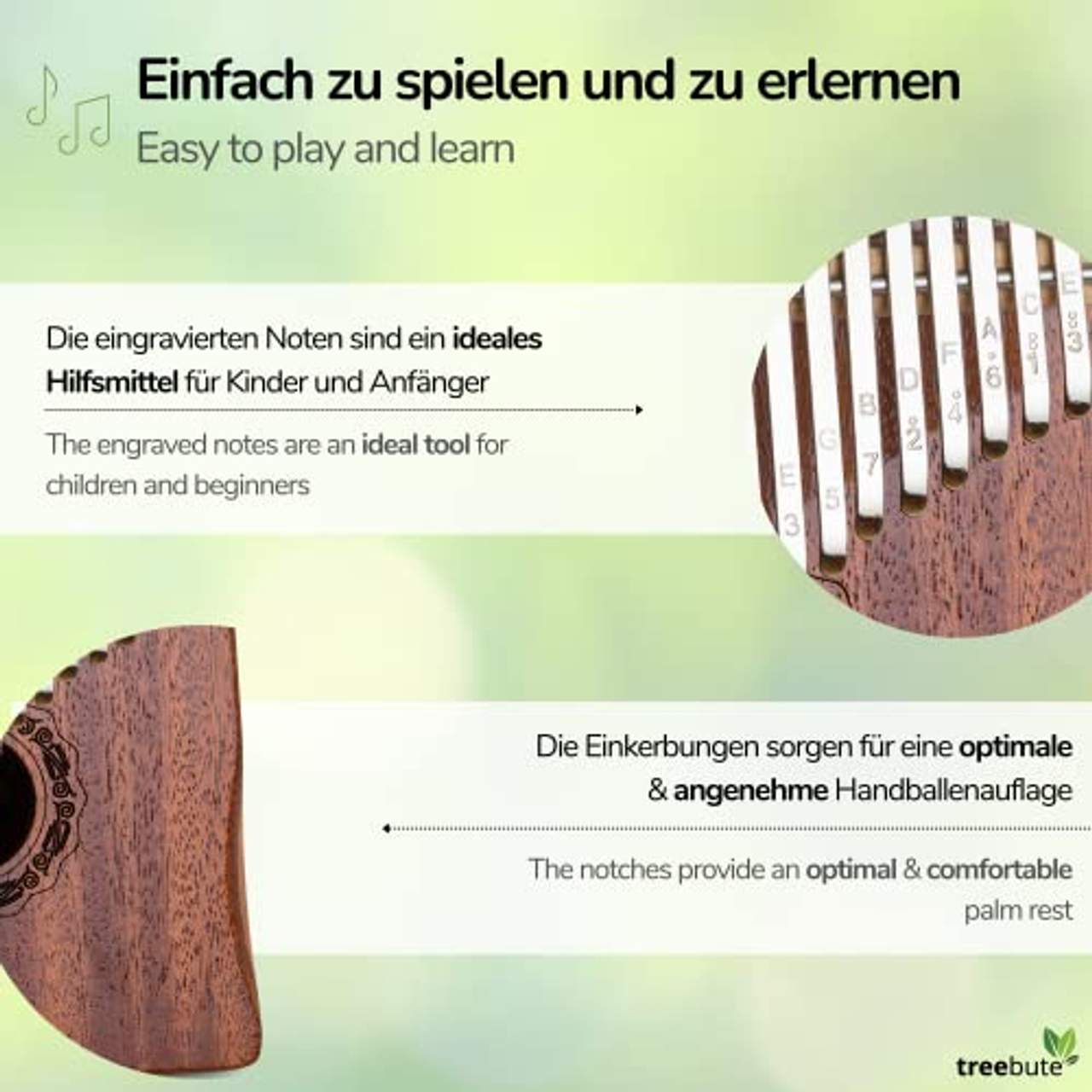 Treebute Kalimba Instrument Daumenklavier: 17 Klangzungen in C-Dur