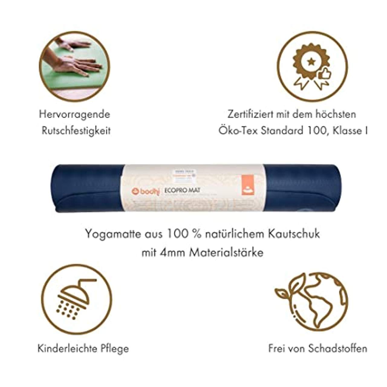 Bodhi extrem rutschfeste Yogamatte Ecopro aus 100% Natur-Kautschuk