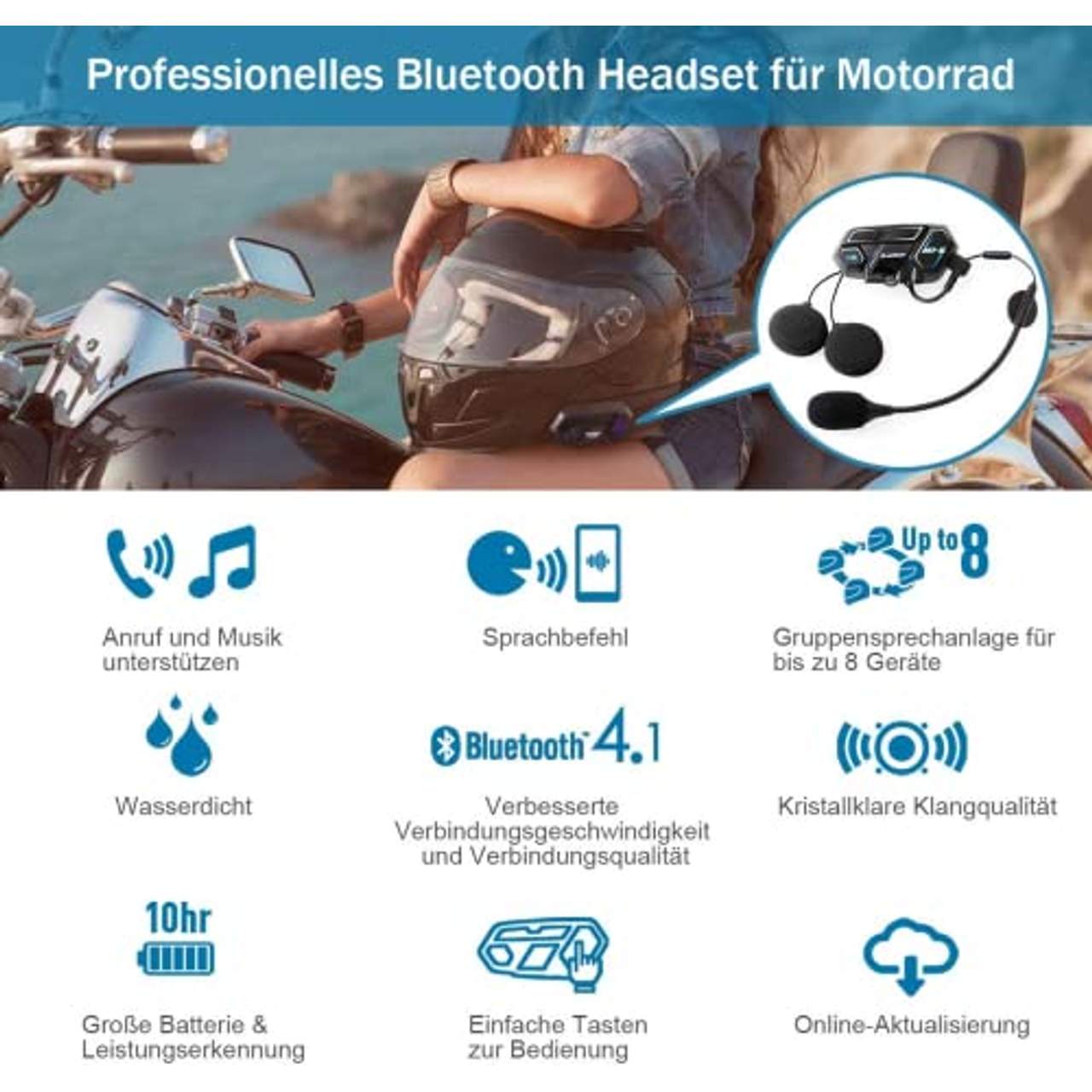 Bluerider Motorrad Intercom Helm Headset Doppelpack