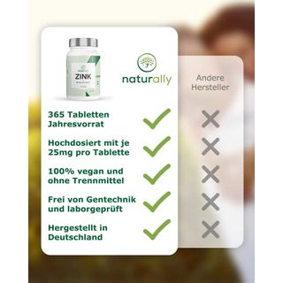 Laborgeprüft in Deutschland 15Mg Zin 365 Vegane Tabletten Zink Hochdosiert 