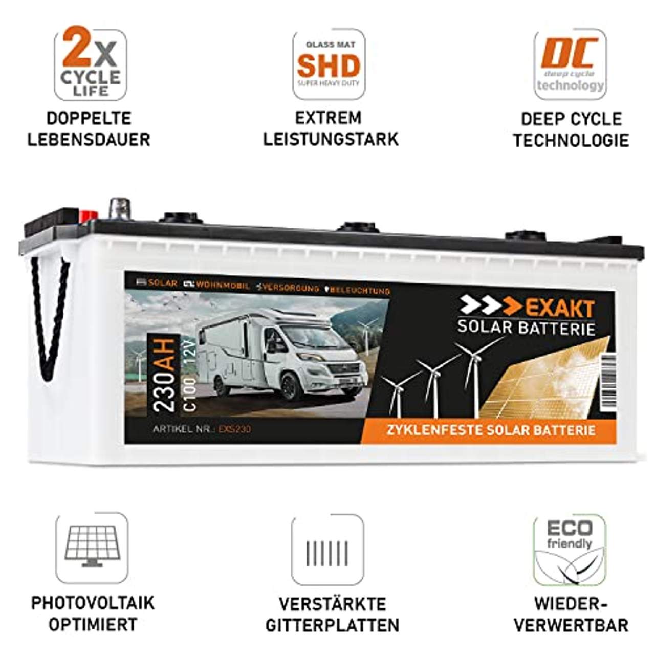 Exakt Solarbatterie 230Ah 12V Wohnmobil Antrieb Versorgung Boot