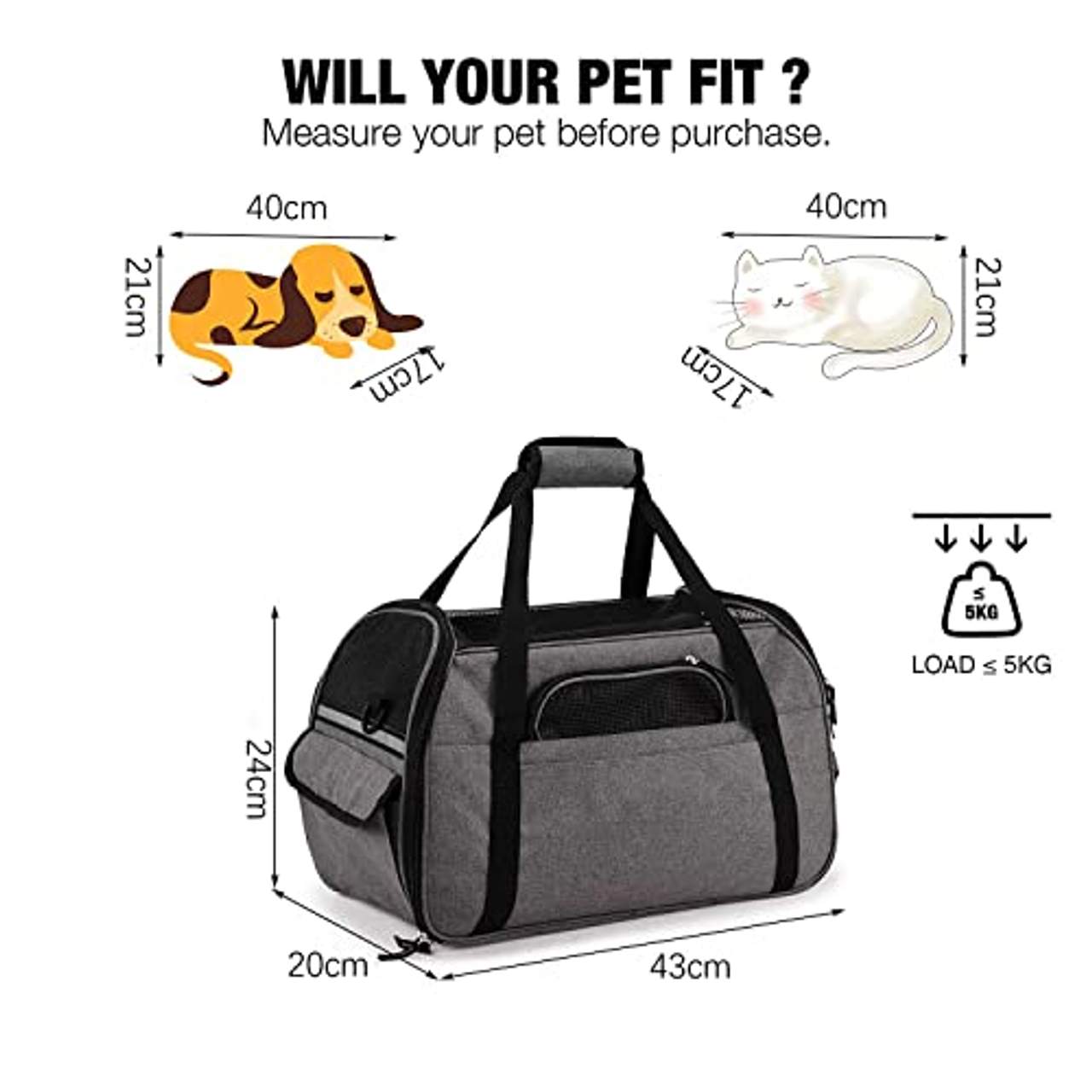 Kaka mall Transporttasche für Katzen Hunde Comfort Fluggesellschaft zugelassen Travel