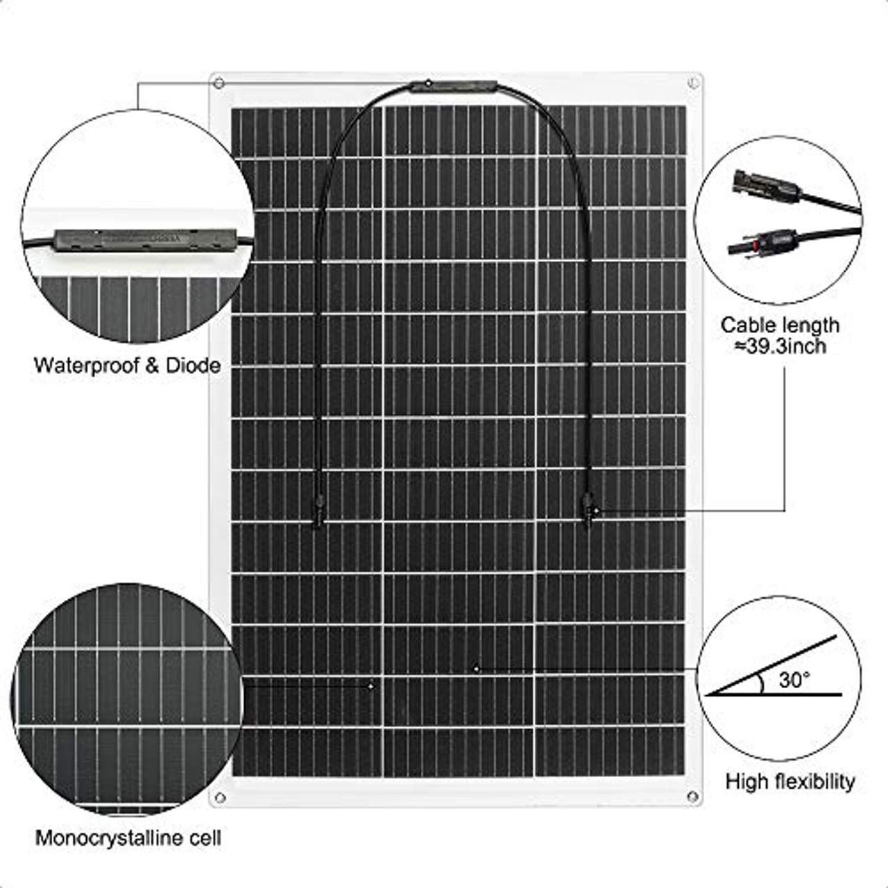 ECO-WORTHY 130 Watt 12 Volt flexibles monokristallines Solarpanel