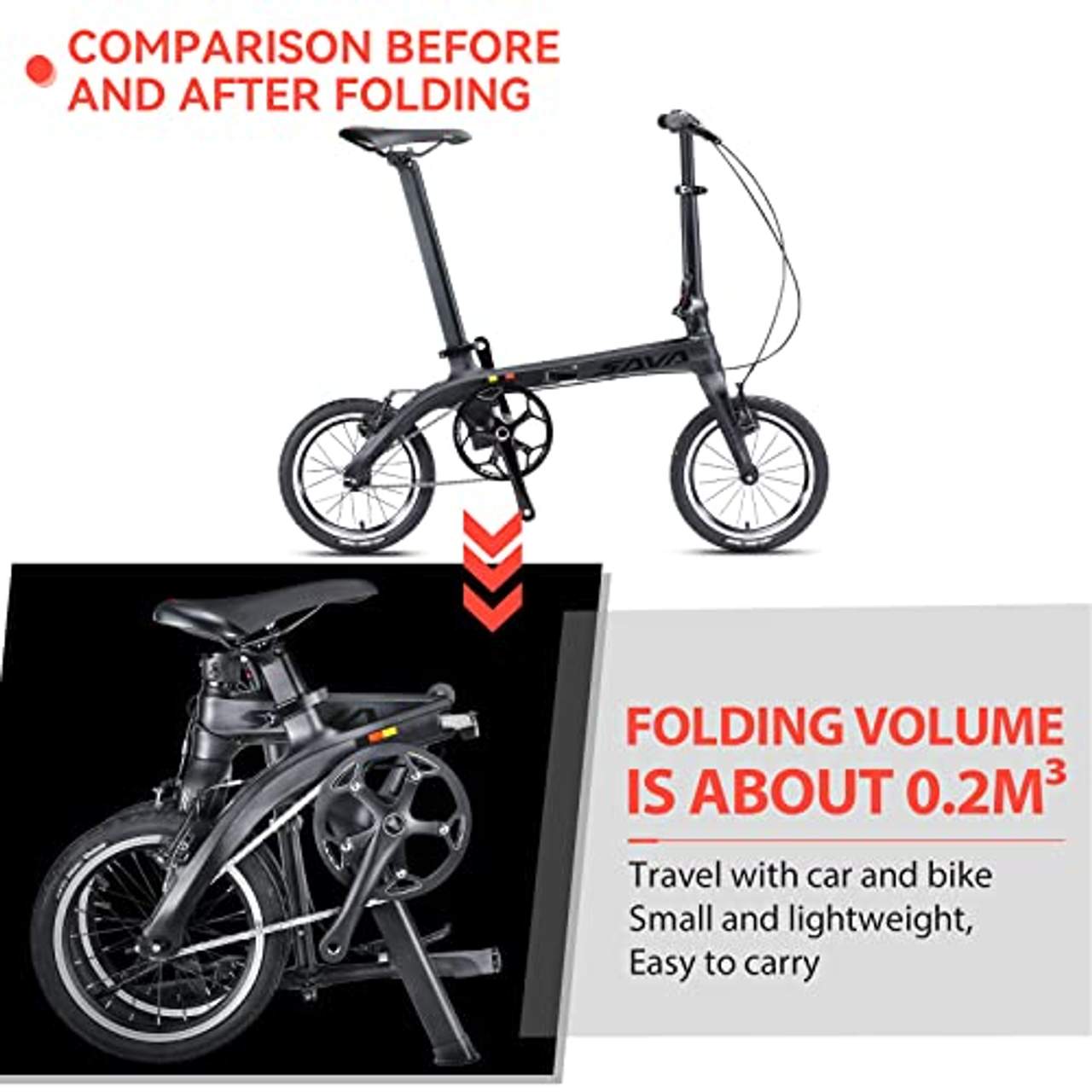 SAVADECK Z0 Faltrad 14 Zoll Klapprad Faltrad Carbon-/Kohlefaser Rahmen