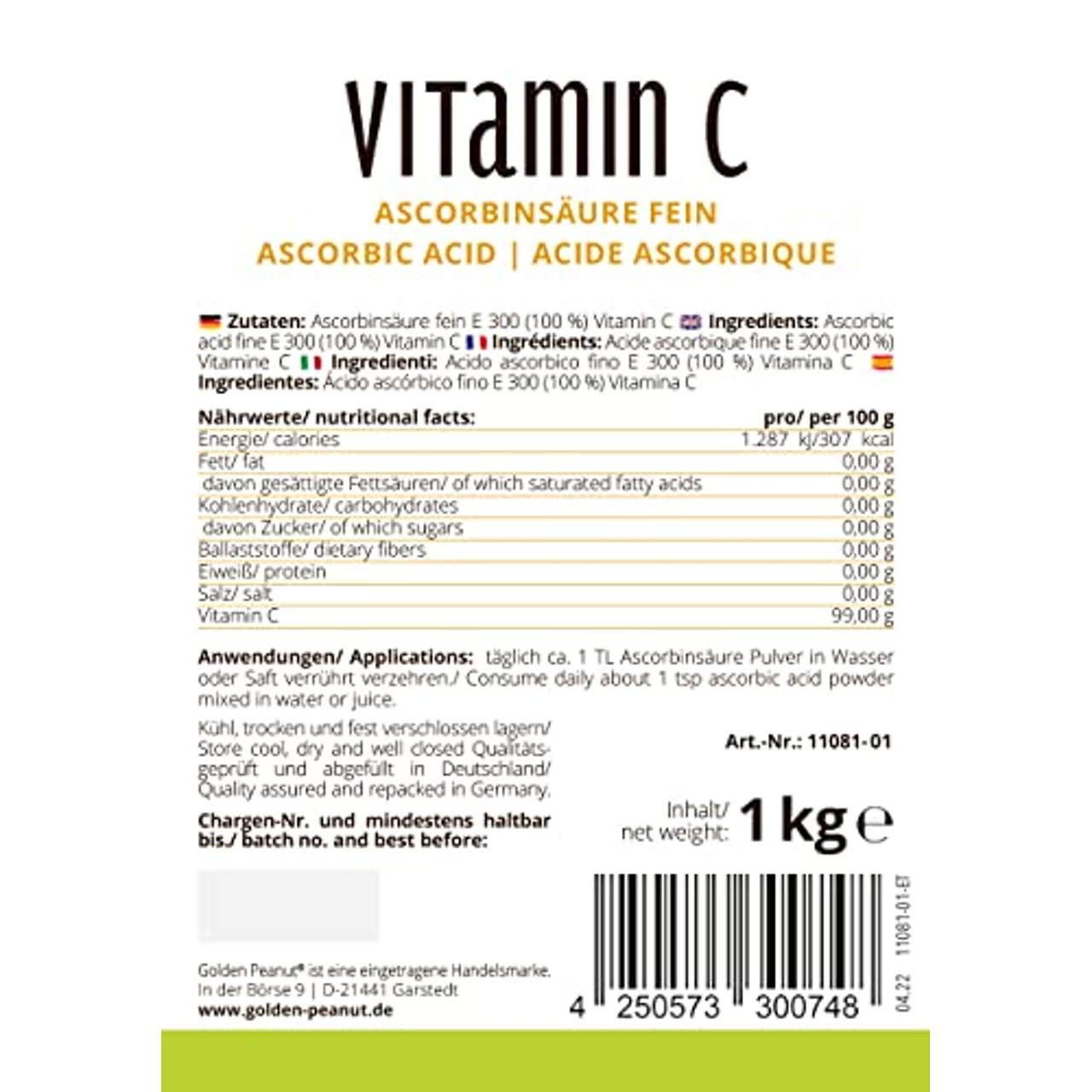Vitamin C 1 kg Ascorbinsäure Pulver