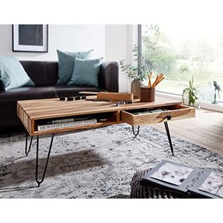 FineBuy Couchtisch Massiv-Holz Akazie 117 cm breit Wohnzimmer-Tisch