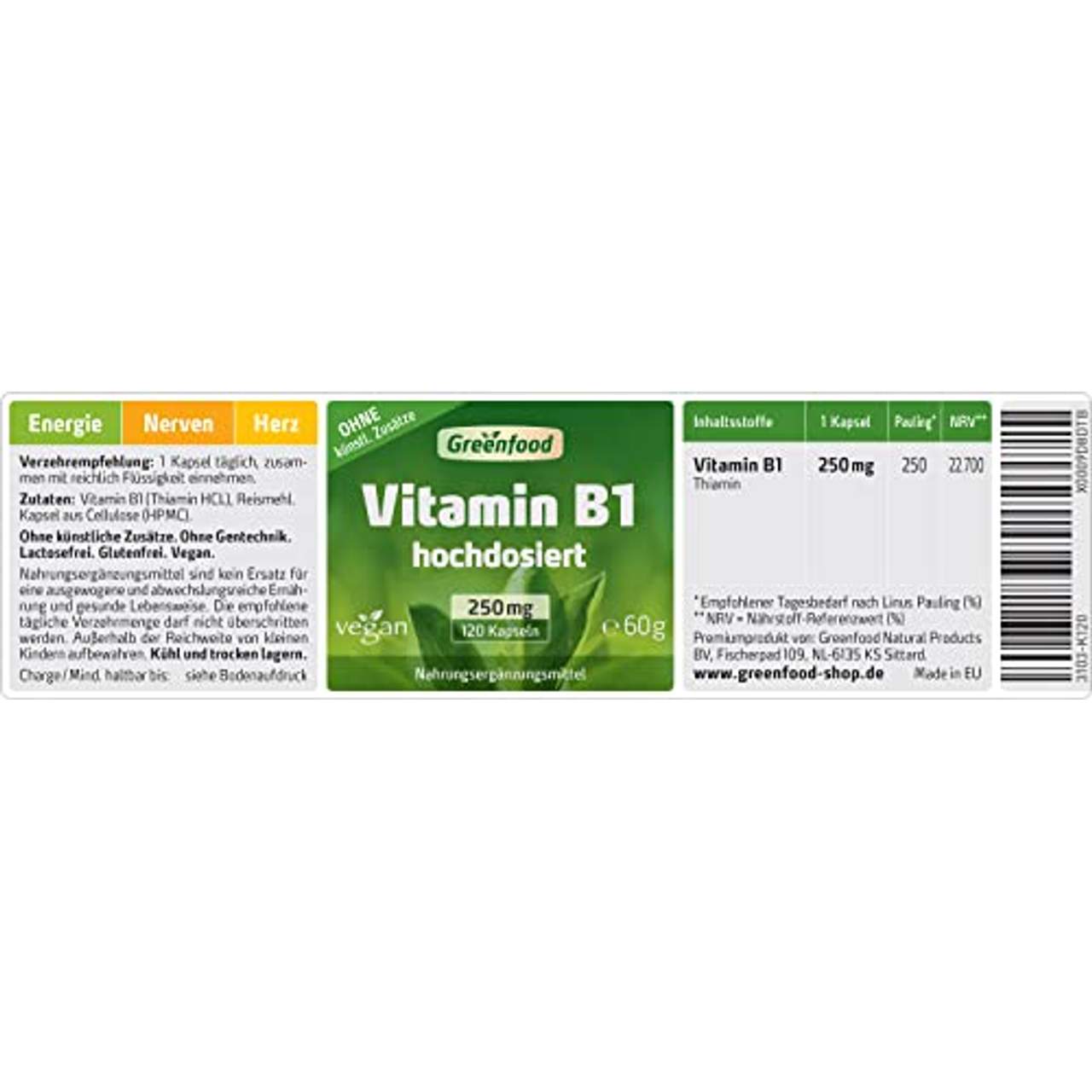 Greenfood Vitamin B1 250 mg