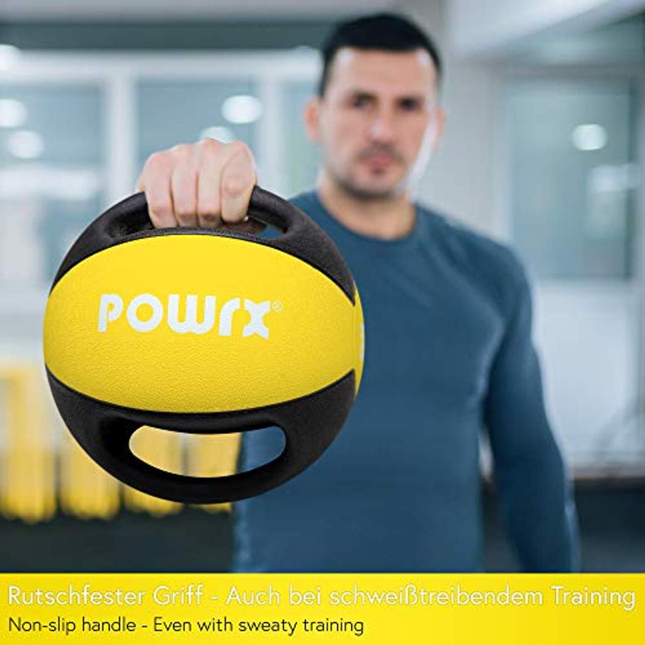 POWRX Medizinball mit Griffen Profi 3kg