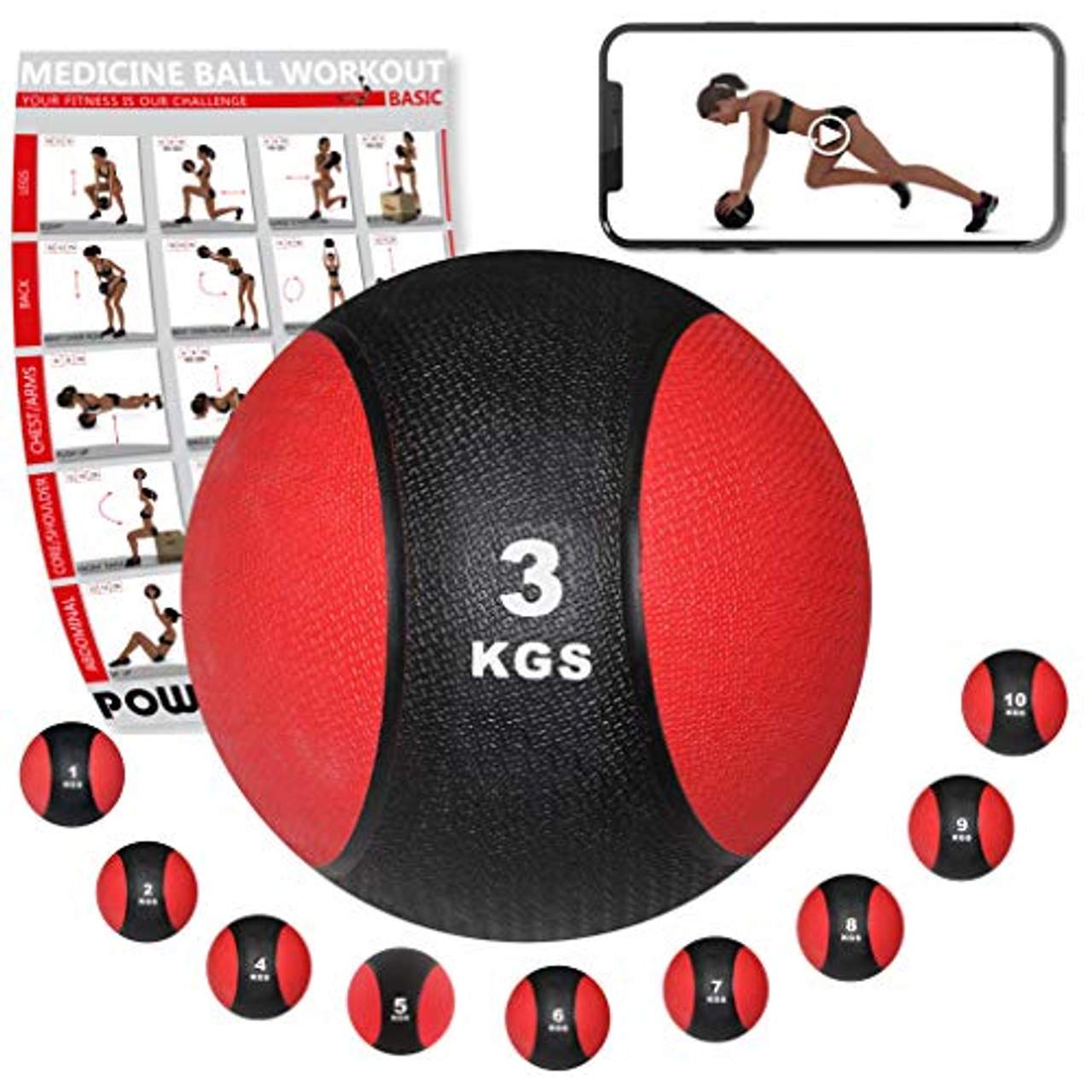 POWRX Medizinball Gewichtsball 1-10 kg