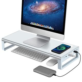 Vaydeer USB 3.0 Monitorständer mit kabelloser Aufladung Metall Monitor Stand Riser Unterstützt