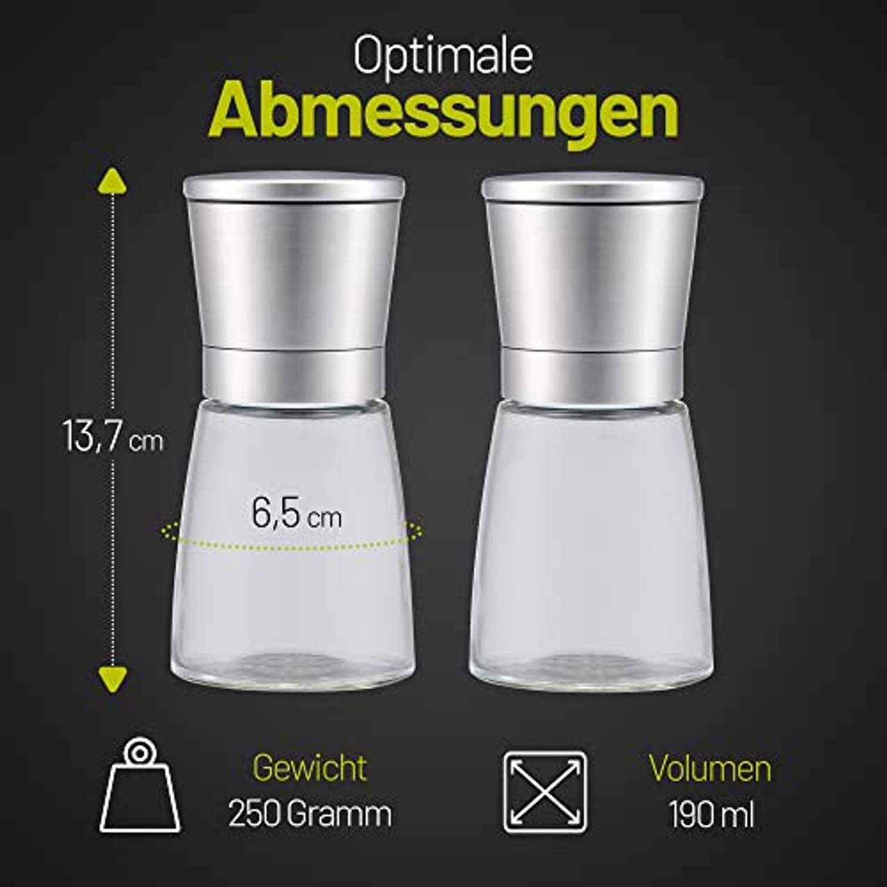 Zolmer Gewürzmühle 2er Set mit verstellbarem Keramikmahlwerk