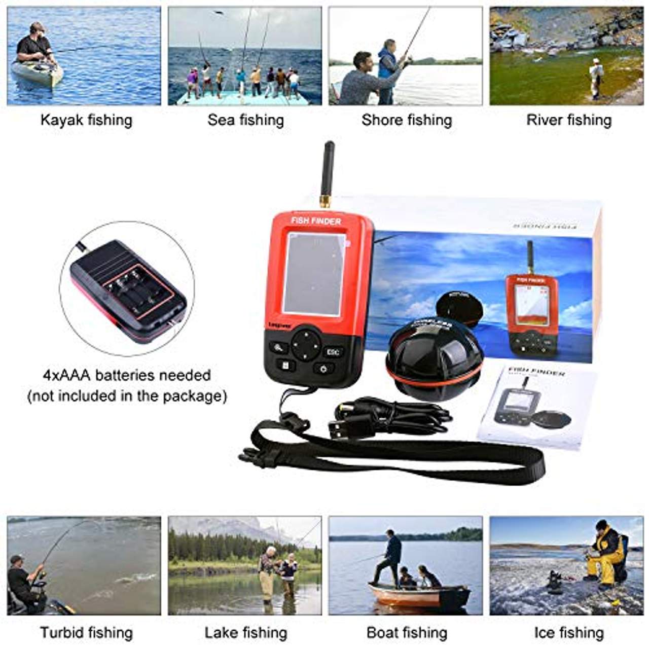 Longruner Fishing Finder Portable Wireless Sonar Sensor Fish