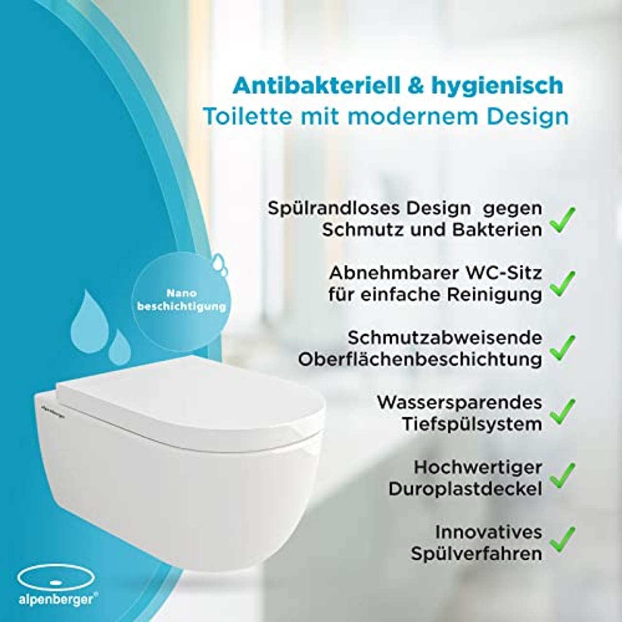 Alpenberger Spülrandloses Tiefspül-WC mit Lotuseffekt
