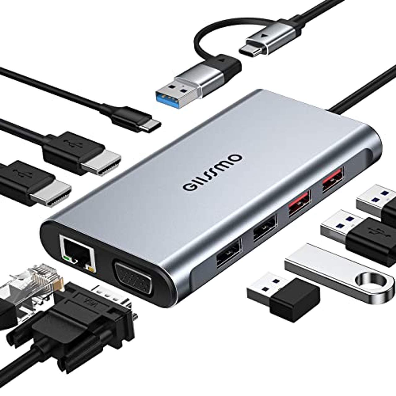 GIISSMO USB Docking Station Triple Display USB C Hub Dual Hdmi VGA Adapter