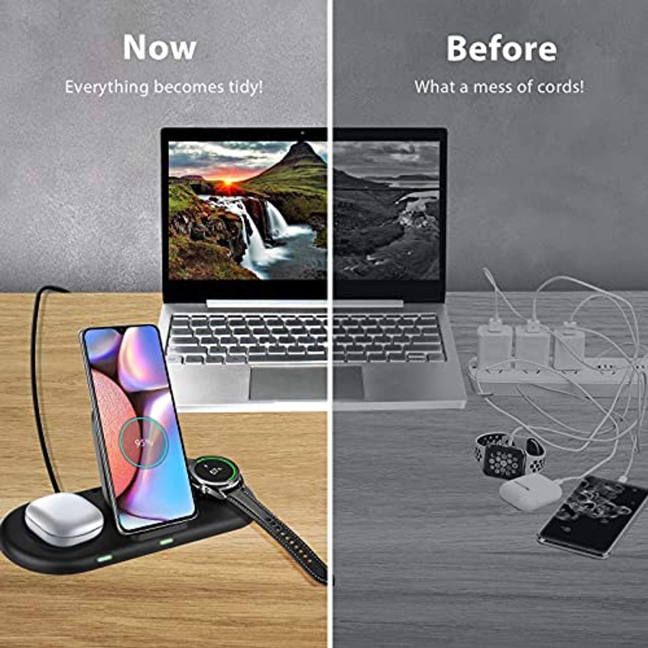 leChivée Kabelloses Ladestation 3 in 1 Fast Wireless Charger