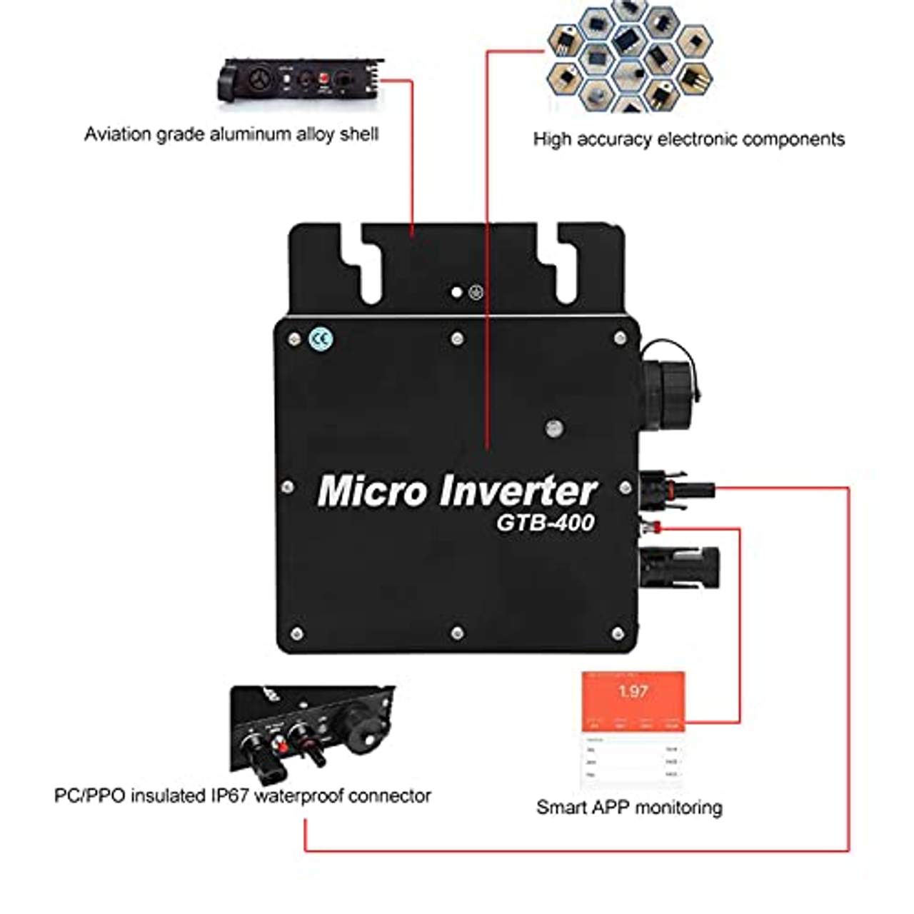 Solarstromnetz-Wechselrichter Micro Pure Sinus-Wechselrichter GTB-400 Power 400W